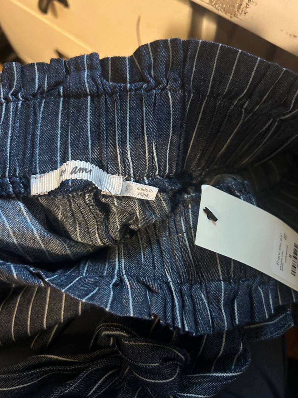 NWT Mi Ami - Blue & White Striped Paper Bag Shorts High Waisted Belted Size S - Picture 3 of 4
